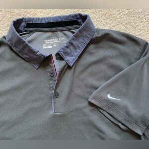 Nike Golf Tour Performance Polo Shirt Mens M Dri Fit Gray Chambray Collar Casual